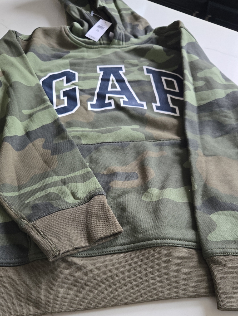 GAP Kids Hooded Sweatshirt in Green Camo with Navy Logo